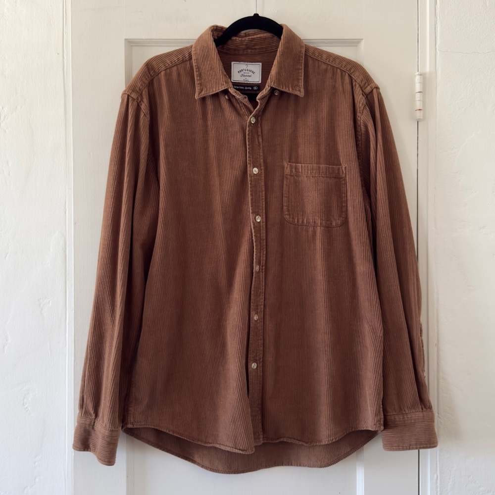 Portuguese Flannel Lobo Corduroy Button Down Shirt in Brown Size XL